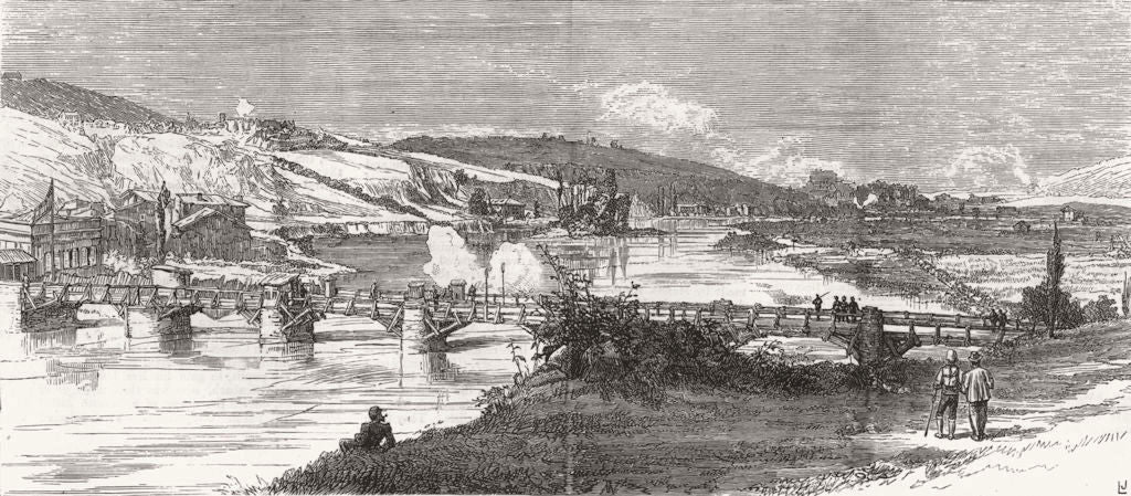 SPAIN. Behobie bridge. Republicans attacked Carlists 1874 old antique print